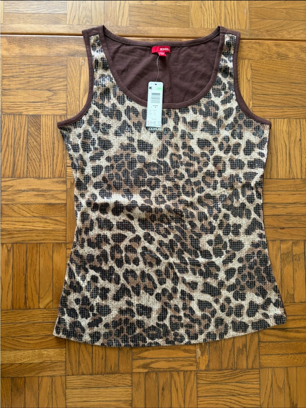 BONGO Brown Leopard Print Sequined Tank Top